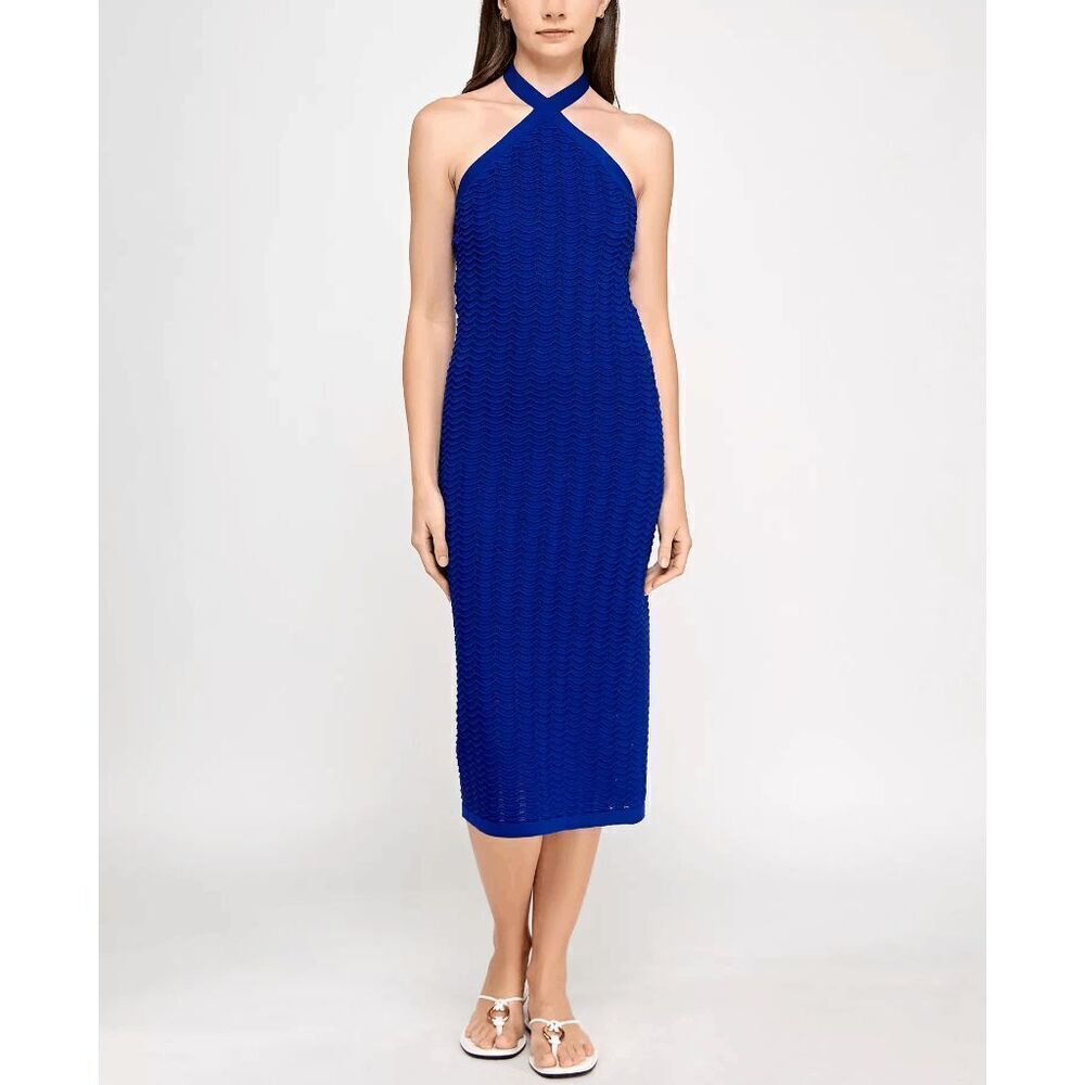 Invitee Royal Blue Juniors' Halter Sleeveless Crochet Midi Sweater Dress XXL NWT